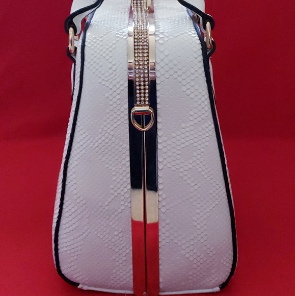 White Leather Handbag - Python Embossed - Picture 3 of 6